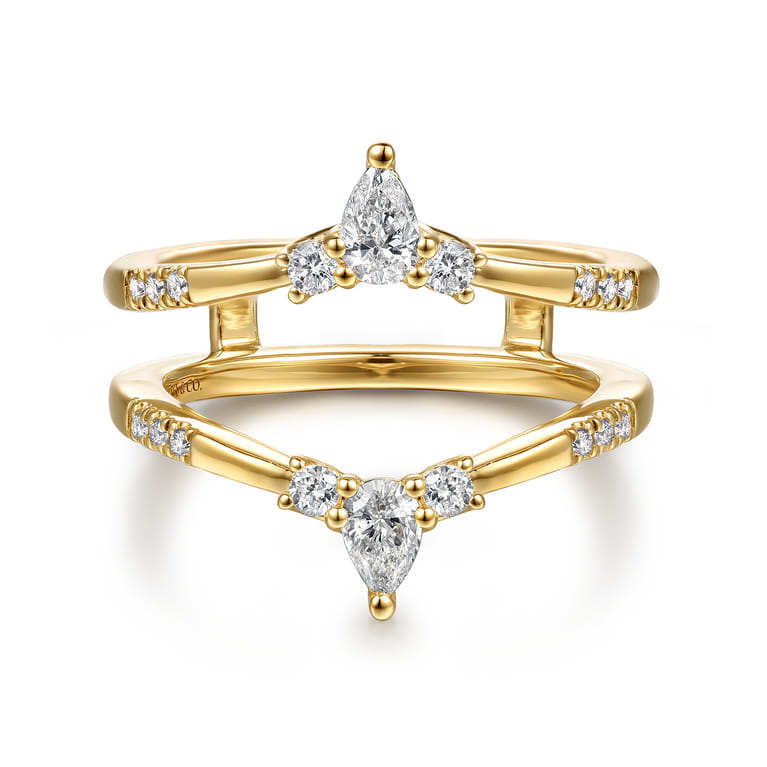 Enhancer Wedding Ring in 14k Yellow Gold with Pear Natural Diamond at Gabriel & Co. - Shot 1