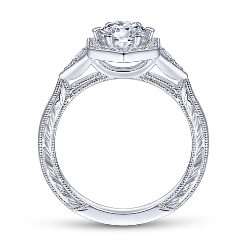 Kiaran - Art Deco 14K White Gold Round Halo Diamond Engagement Ring - 0.18 ct - Shot 2
