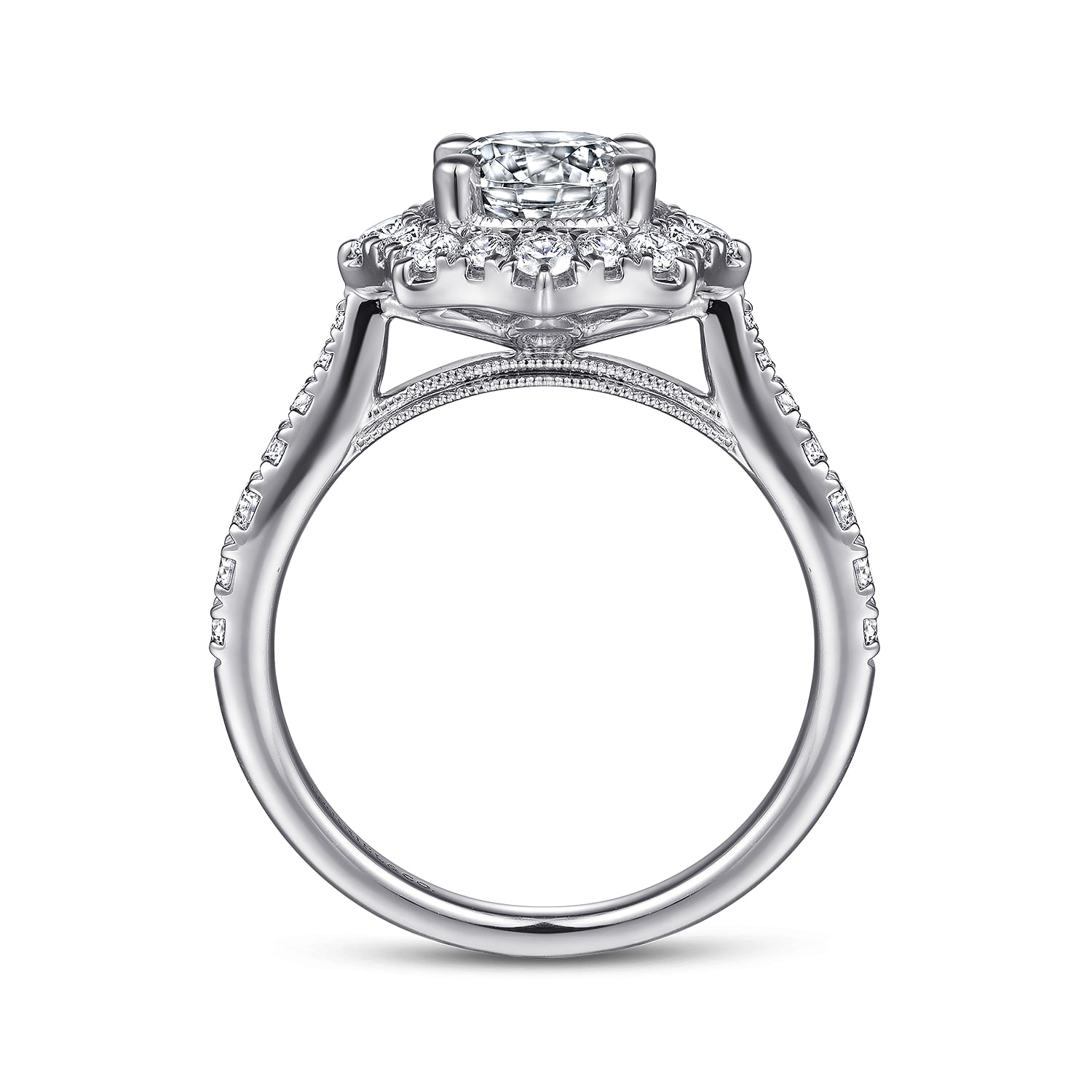 Kimberly - Vintage Inspired 14K White Gold Fancy Halo Round Diamond Engagement Ring