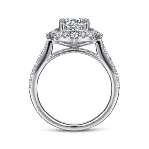 Kimberly - Vintage Inspired 14K White Gold Fancy Halo Round Diamond Engagement Ring