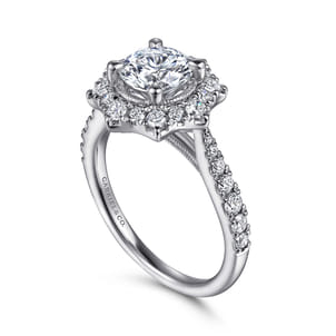 Kimberly - Vintage Inspired 14K White Gold Fancy Halo Round Diamond Engagement Ring