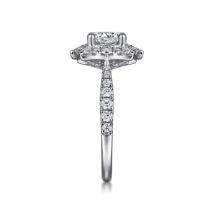 Kimberly - Vintage Inspired 14K White Gold Fancy Halo Round Diamond Engagement Ring