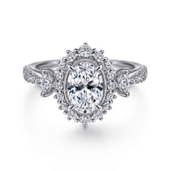 Kinsley - Vintage Inspired 14K White Gold Fancy Halo Oval Diamond Engagement Ring