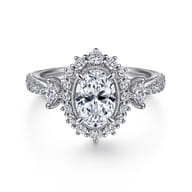 Kinsley - Vintage Inspired 14K White Gold Fancy Halo Oval Diamond Engagement Ring