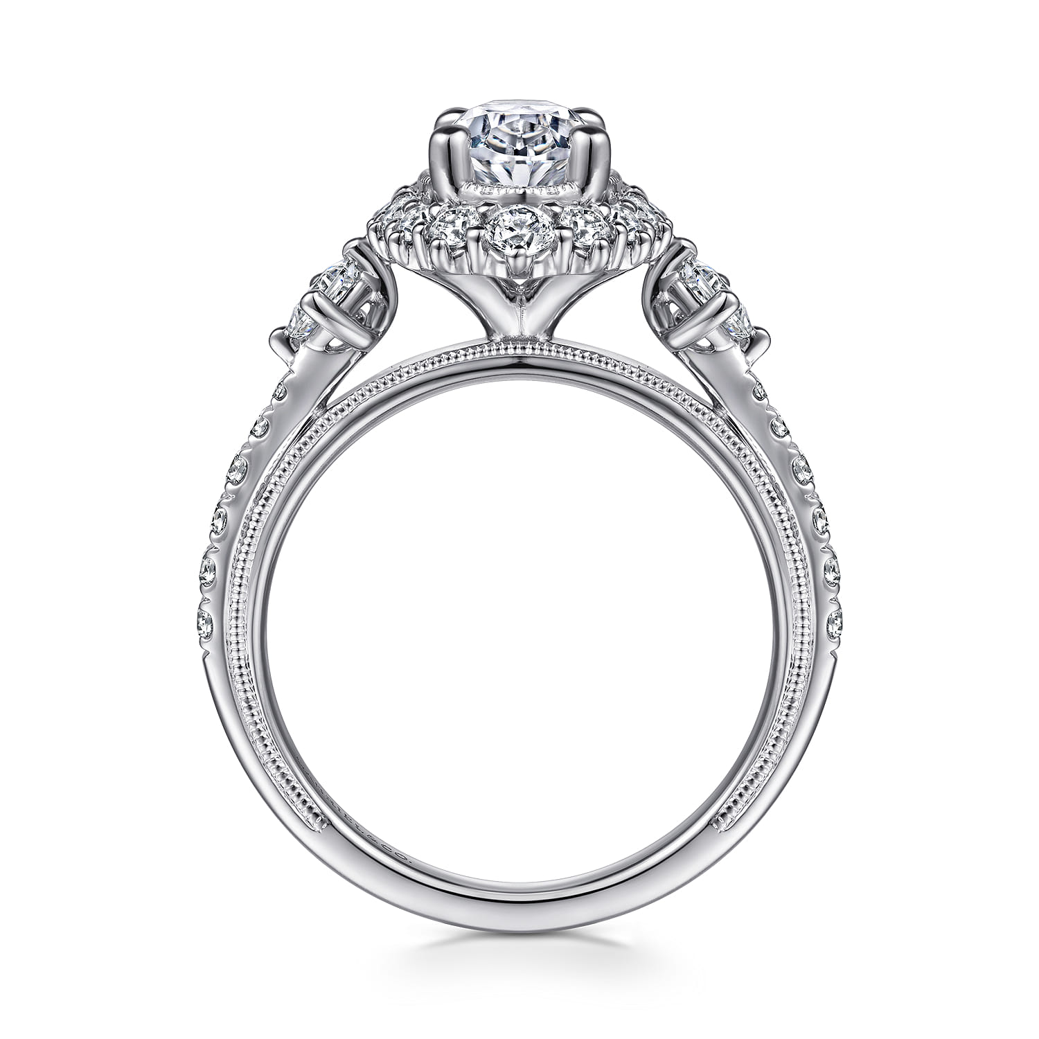 Kinsley - Vintage Inspired 14K White Gold Fancy Halo Oval Diamond Engagement Ring