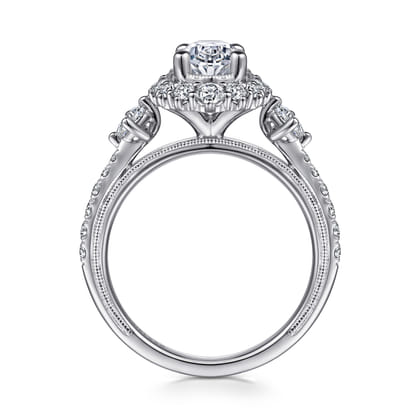 Kinsley - Vintage Inspired 14K White Gold Fancy Halo Oval Diamond Engagement Ring
