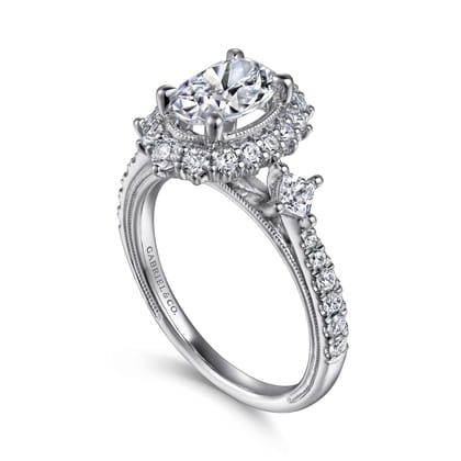 Kinsley - Vintage Inspired 14K White Gold Fancy Halo Oval Diamond Engagement Ring