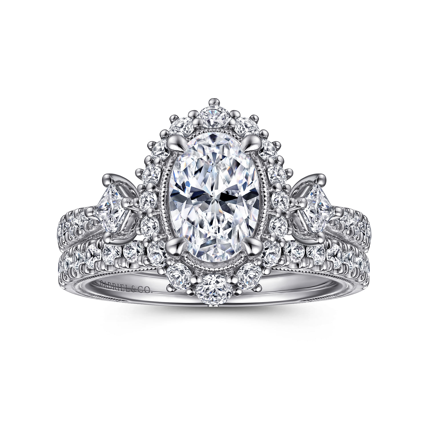 Kinsley - Vintage Inspired 14K White Gold Fancy Halo Oval Diamond Engagement Ring