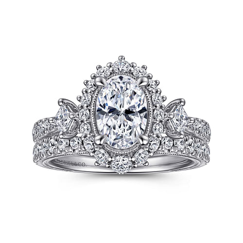 Kinsley - Vintage Inspired 14K White Gold Fancy Halo Oval Diamond Engagement Ring - 0.72 ct - Shot 4
