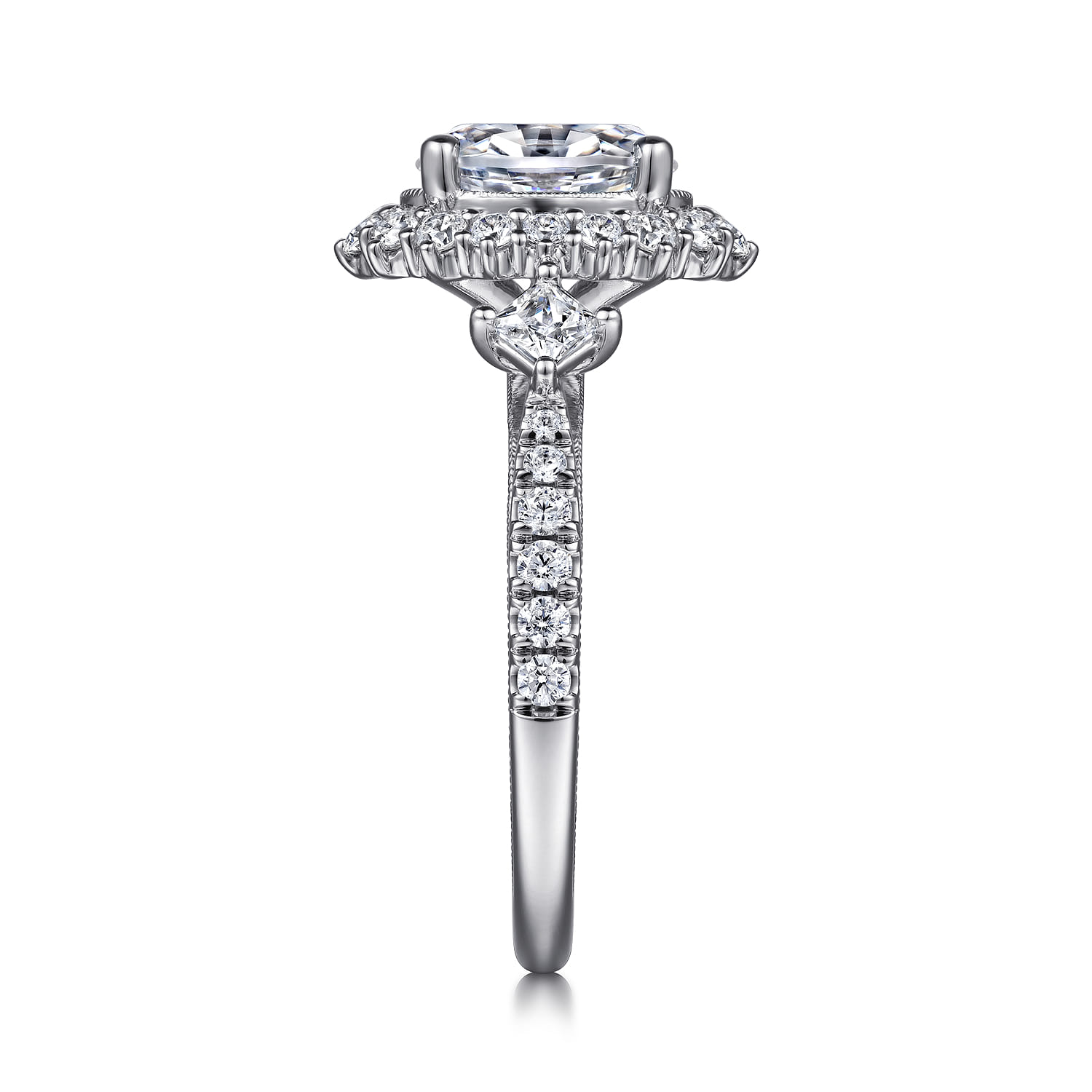 Kinsley - Vintage Inspired 14K White Gold Fancy Halo Oval Diamond Engagement Ring