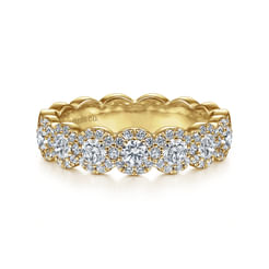 14K Yellow Gold Round Diamond Halo Anniversary Band
