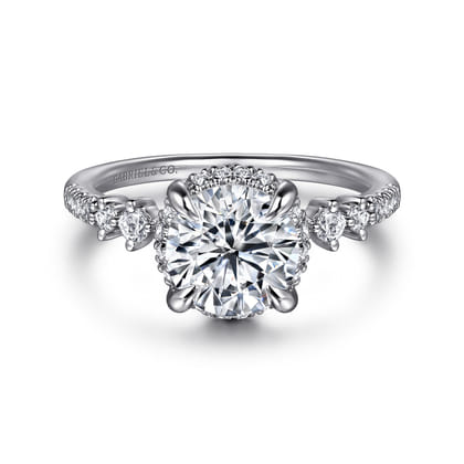 Kitty - 14K White Gold Round Hidden Halo Diamond Engagement Ring