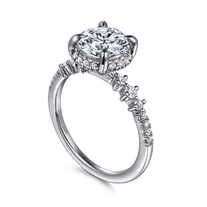 Kitty - 14K White Gold Round Hidden Halo Diamond Engagement Ring