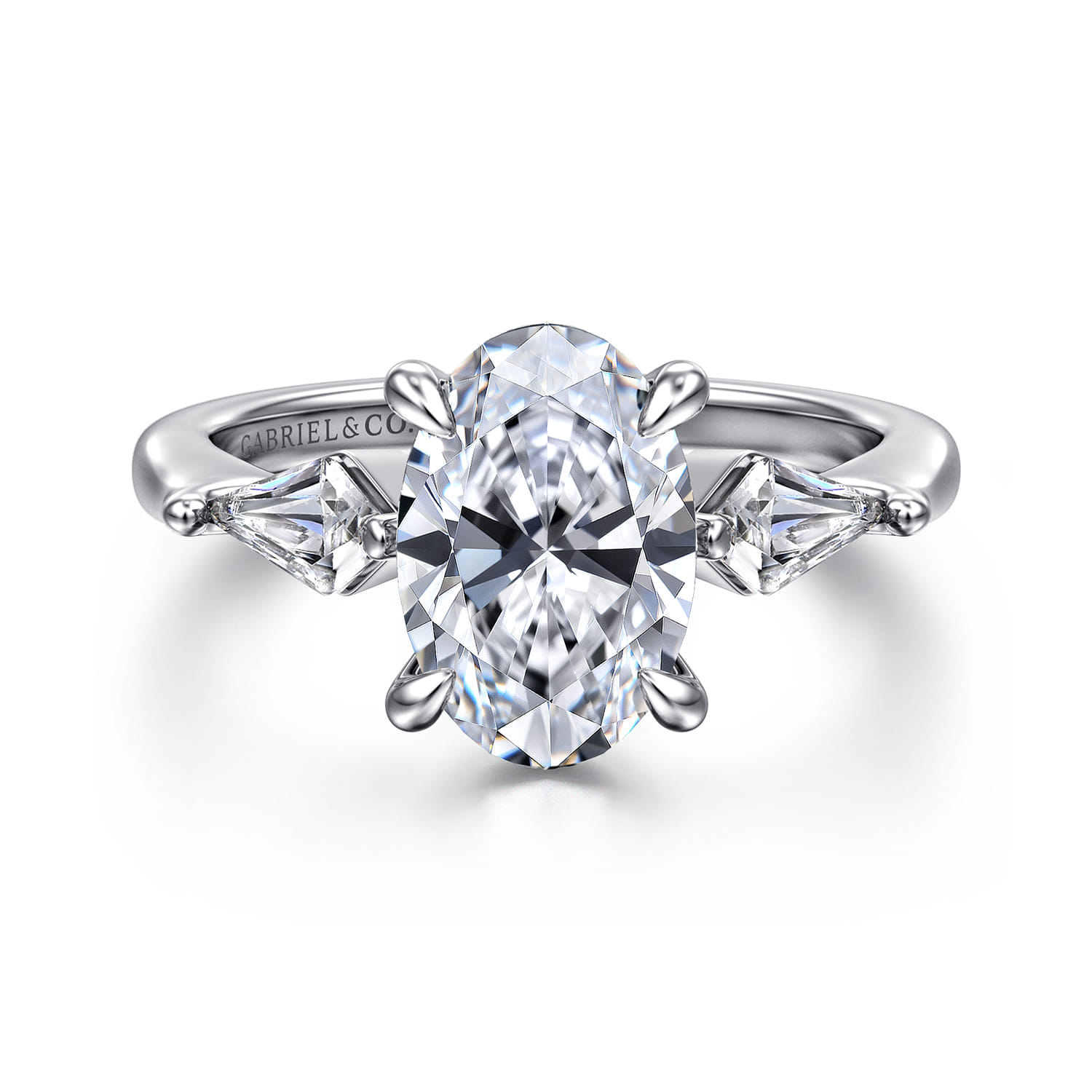 Kristen - 14K White Gold Oval Three Stone Diamond Engagement Ring with Kite Side Stones