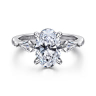 Kristen - 14K White Gold Oval Three Stone Diamond Engagement Ring with Kite Side Stones