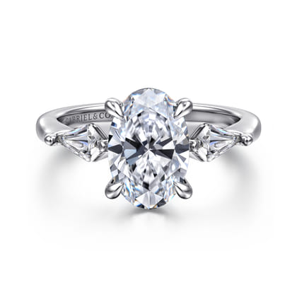Kristen - 14K White Gold Oval Three Stone Diamond Engagement Ring with Kite Side Stones