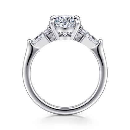 Kristen - 14K White Gold Oval Three Stone Diamond Engagement Ring with Kite Side Stones