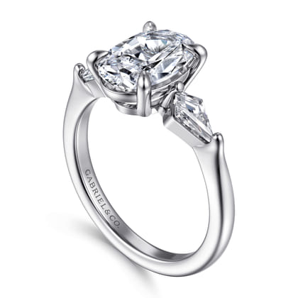 Kristen - 14K White Gold Oval Three Stone Diamond Engagement Ring with Kite Side Stones