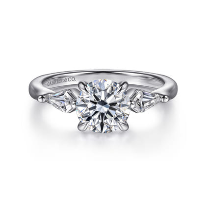 Kristen - 14K White Gold Round Three Stone Diamond Engagement Ring with Kite Side Stones