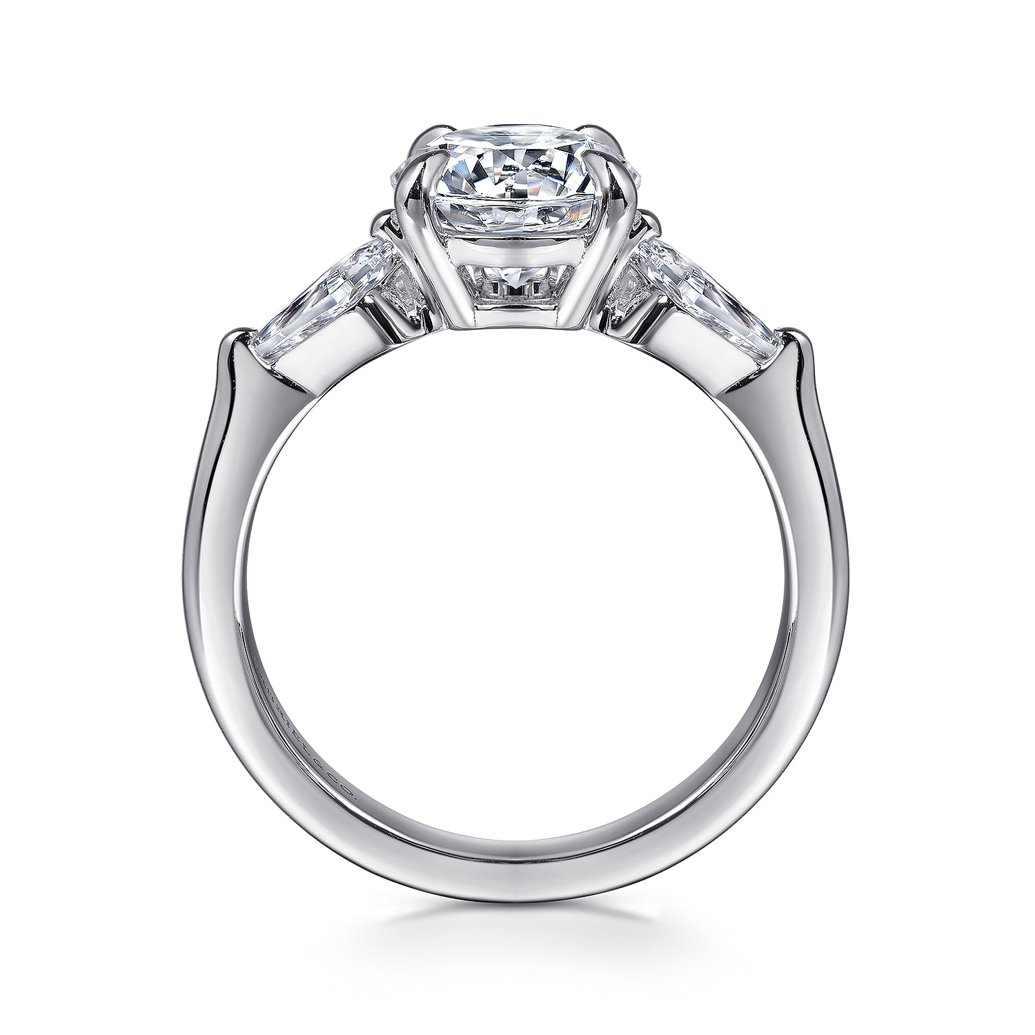 Kristen - 14K White Gold Round Three Stone Diamond Engagement Ring with Kite Side Stones