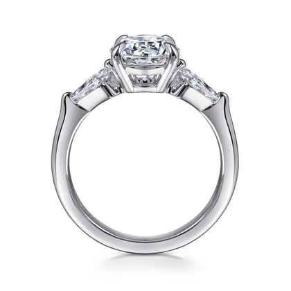 Kristen - 14K White Gold Round Three Stone Diamond Engagement Ring with Kite Side Stones