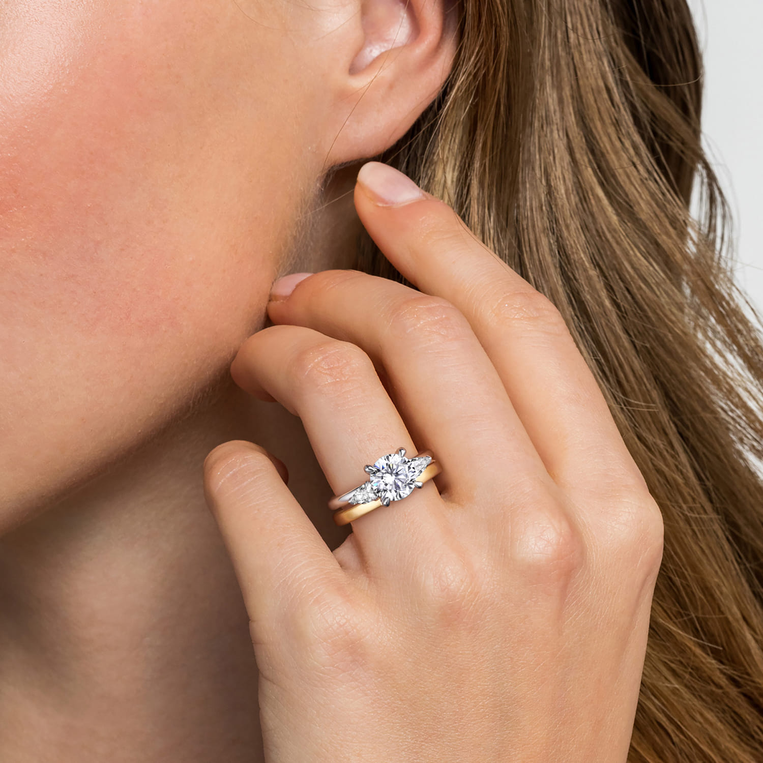 Enhancer Wedding Ring in 14k Yellow Gold with Pear Natural Diamond at Gabriel & Co. - Shot 5