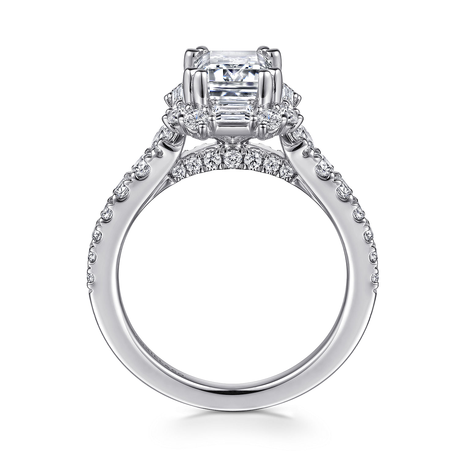 Lago - Art Deco 14K White Gold Halo Emerald Cut Diamond Engagement Ring