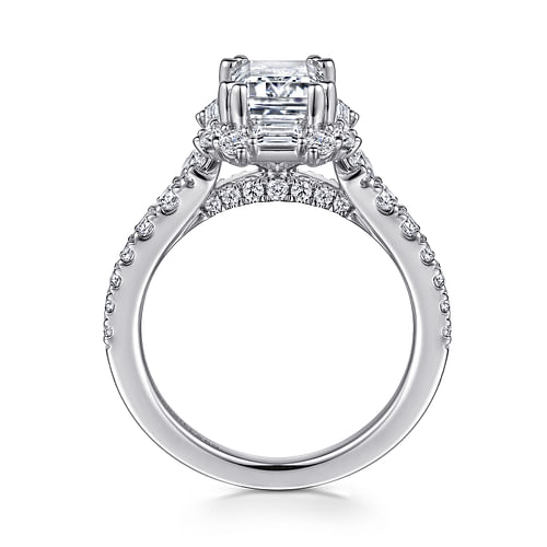 Lago - Art Deco 14K White Gold Halo Emerald Cut Diamond Engagement Ring - 0.86 ct - Shot 2