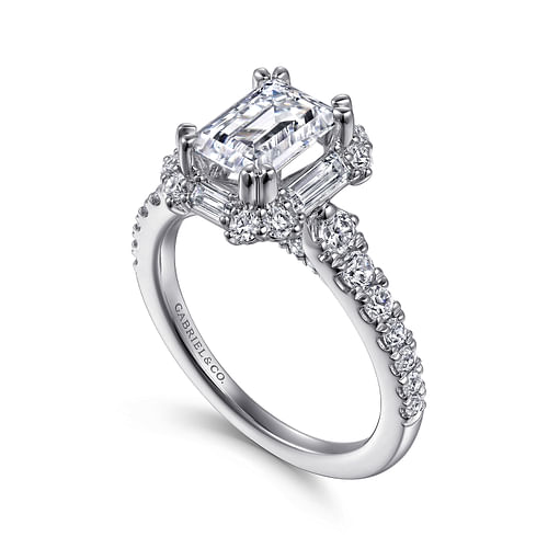 Lago - Art Deco 14K White Gold Halo Emerald Cut Diamond Engagement Ring - 0.86 ct - Shot 3