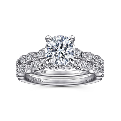 Landa - Vintage Inspired 14K White Gold Round  Diamond Engagement Ring - 0.27 ct - Shot 4