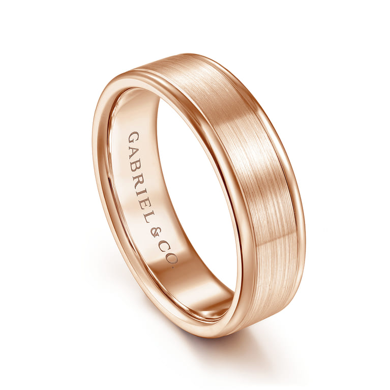 Landon - 14K Rose Gold 6mm - Men's Wedding Band in Satin Finish - Shot 3