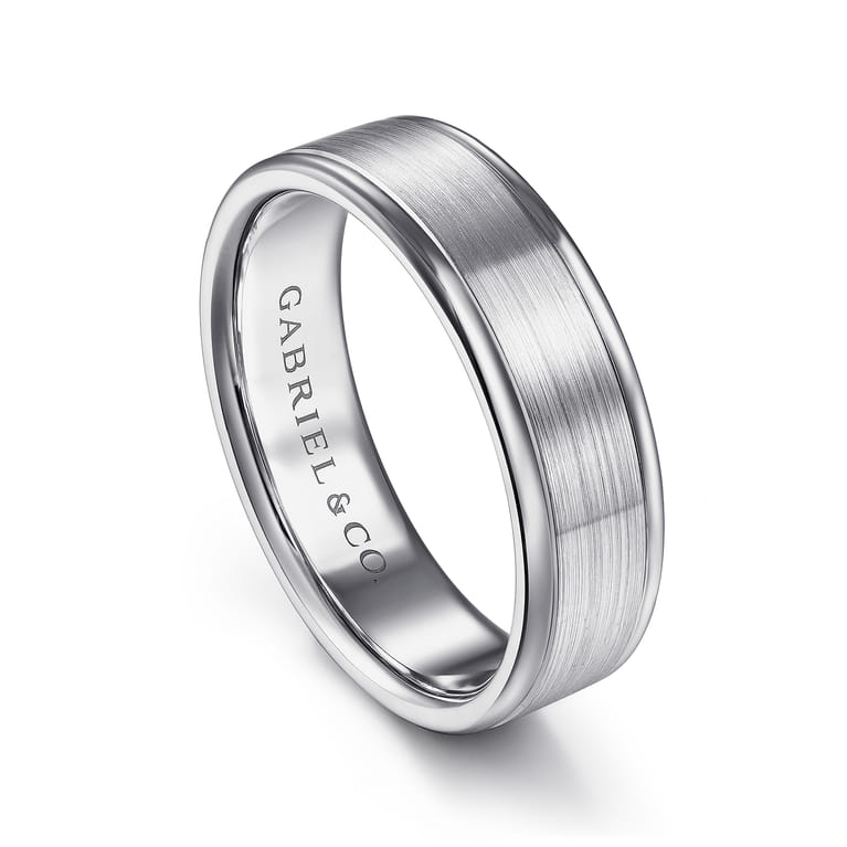 Landon - 14K White Gold 6mm - Men's Wedding Band in Satin Finish - Shot 3