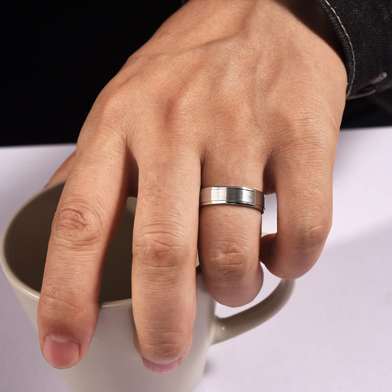 Landon - 14K White Gold 6mm - Men's Wedding Band in Satin Finish - Shot 5