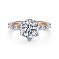 14K White-Rose Gold Round Halo Diamond Engagement Ring
