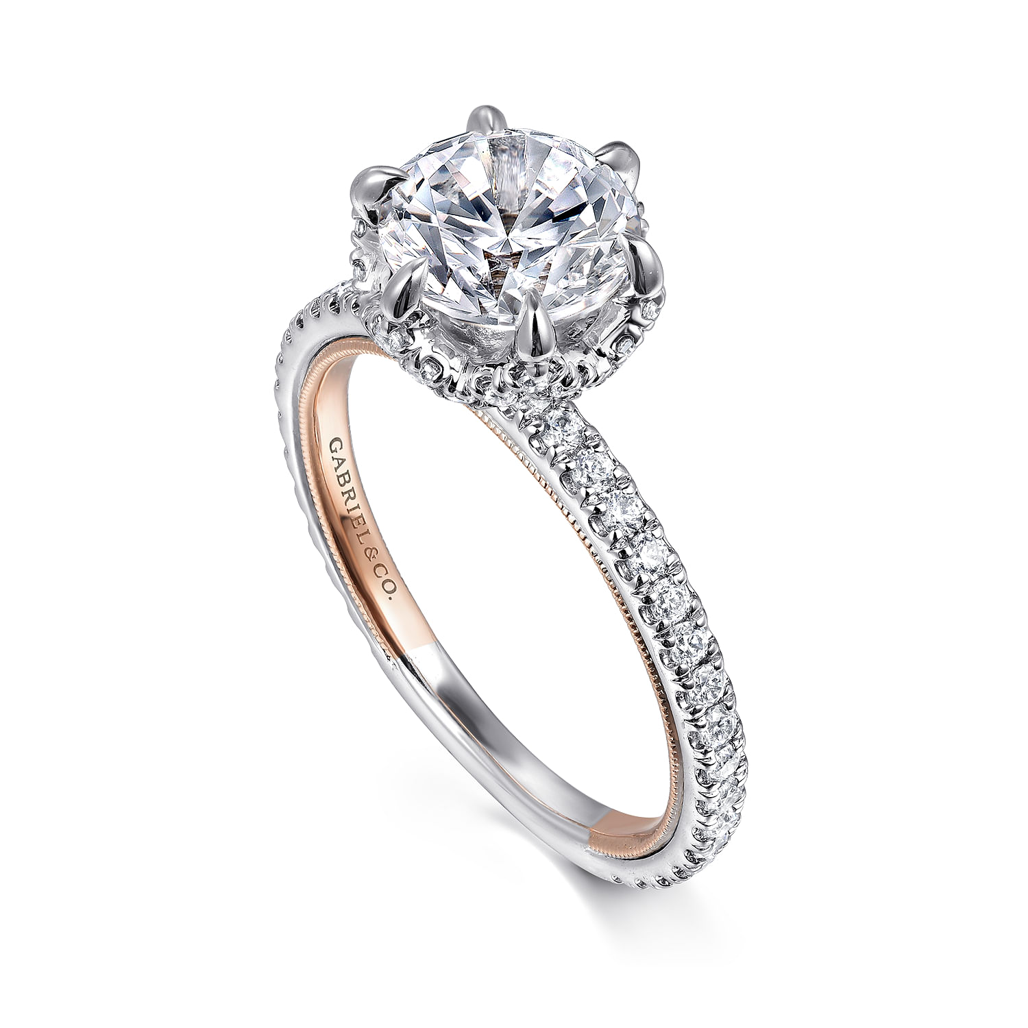Lanie - 14K White-Rose Gold Round Halo Diamond Engagement Ring