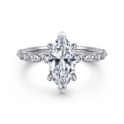 Lanna - 14K White Gold Marquise Shape Diamond Engagement Ring