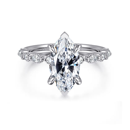 Lanna - 14K White Gold Marquise Shape Diamond Engagement Ring