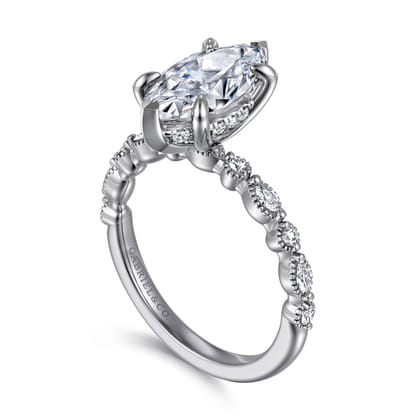 Lanna - 14K White Gold Marquise Shape Diamond Engagement Ring