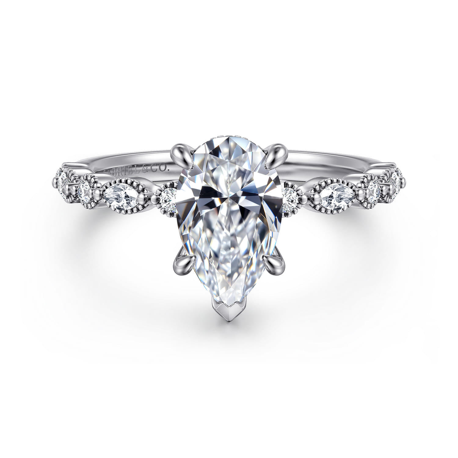 Lanna - 14K White Gold Pear Shape Diamond Engagement Ring
