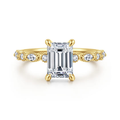 Lanna - 14K Yellow Gold Emerald Cut Diamond Engagement Ring