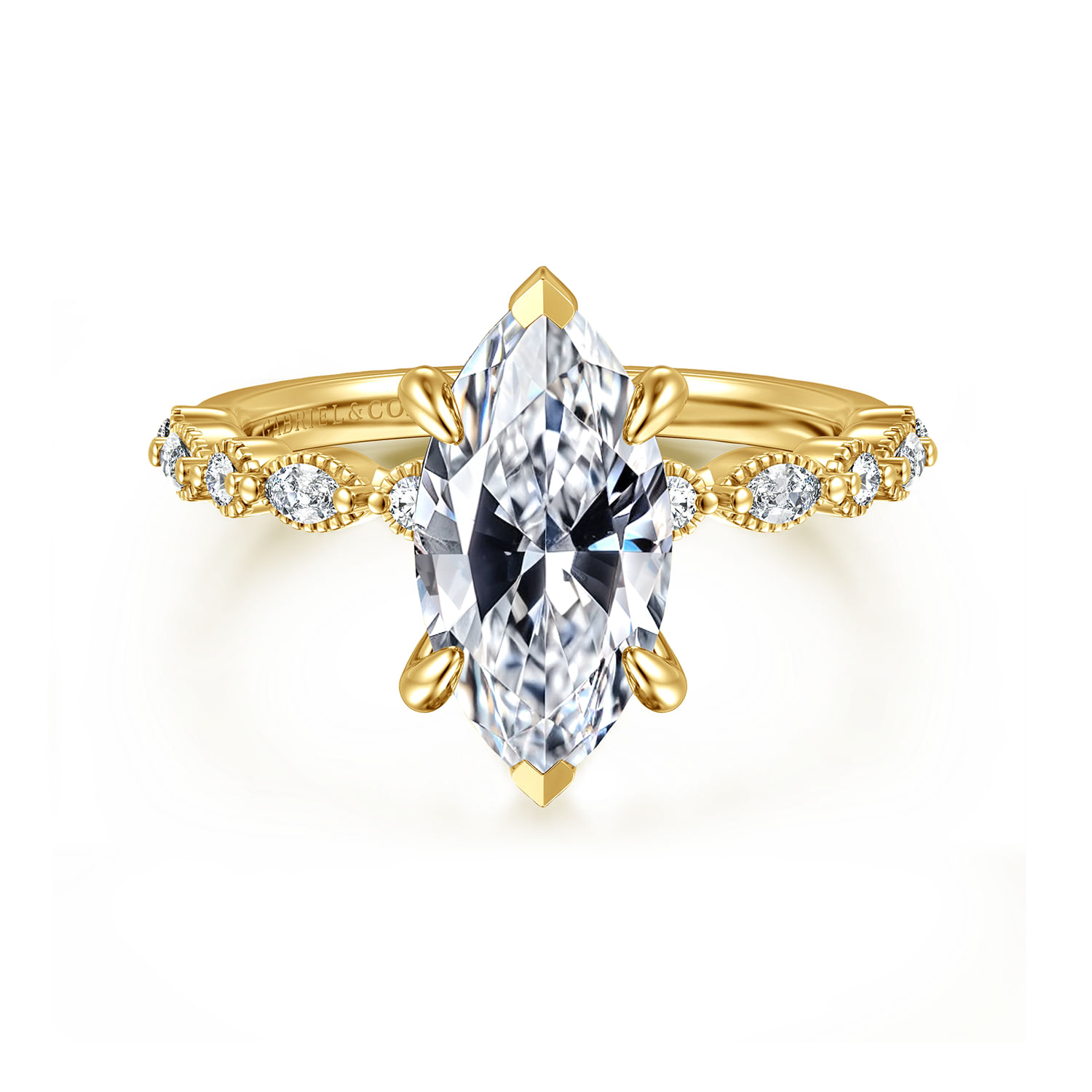Lanna - 14K Yellow Gold Marquise Shape Diamond Engagement Ring