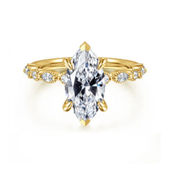 14K Yellow Gold Marquise Shape Diamond Engagement Ring