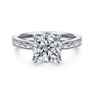 Lapis - Vintage Inspired 14K White Gold Round Solitaire Diamond Engagement Ring