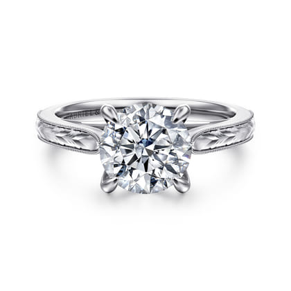 Lapis - Vintage Inspired 14K White Gold Round Solitaire Diamond Engagement Ring