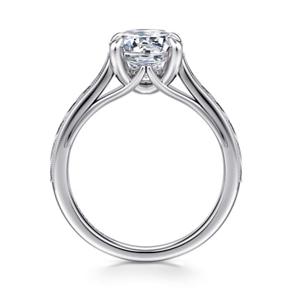 Lapis - Vintage Inspired 14K White Gold Round Solitaire Diamond Engagement Ring