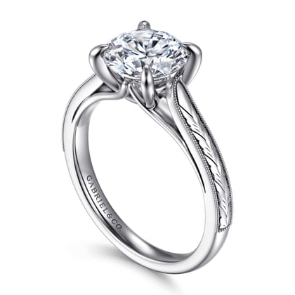 Lapis - Vintage Inspired 14K White Gold Round Solitaire Diamond Engagement Ring