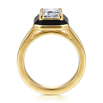 Lara - 14K Yellow Gold Bezel Prong Black Enamel Emerald Cut Solitaire Diamond Engagement Ring