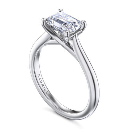 Larissa - 14K White Gold East West Emerald Solitaire Engagement Ring