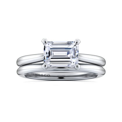 Larissa - 14K White Gold East West Emerald Solitaire Engagement Ring