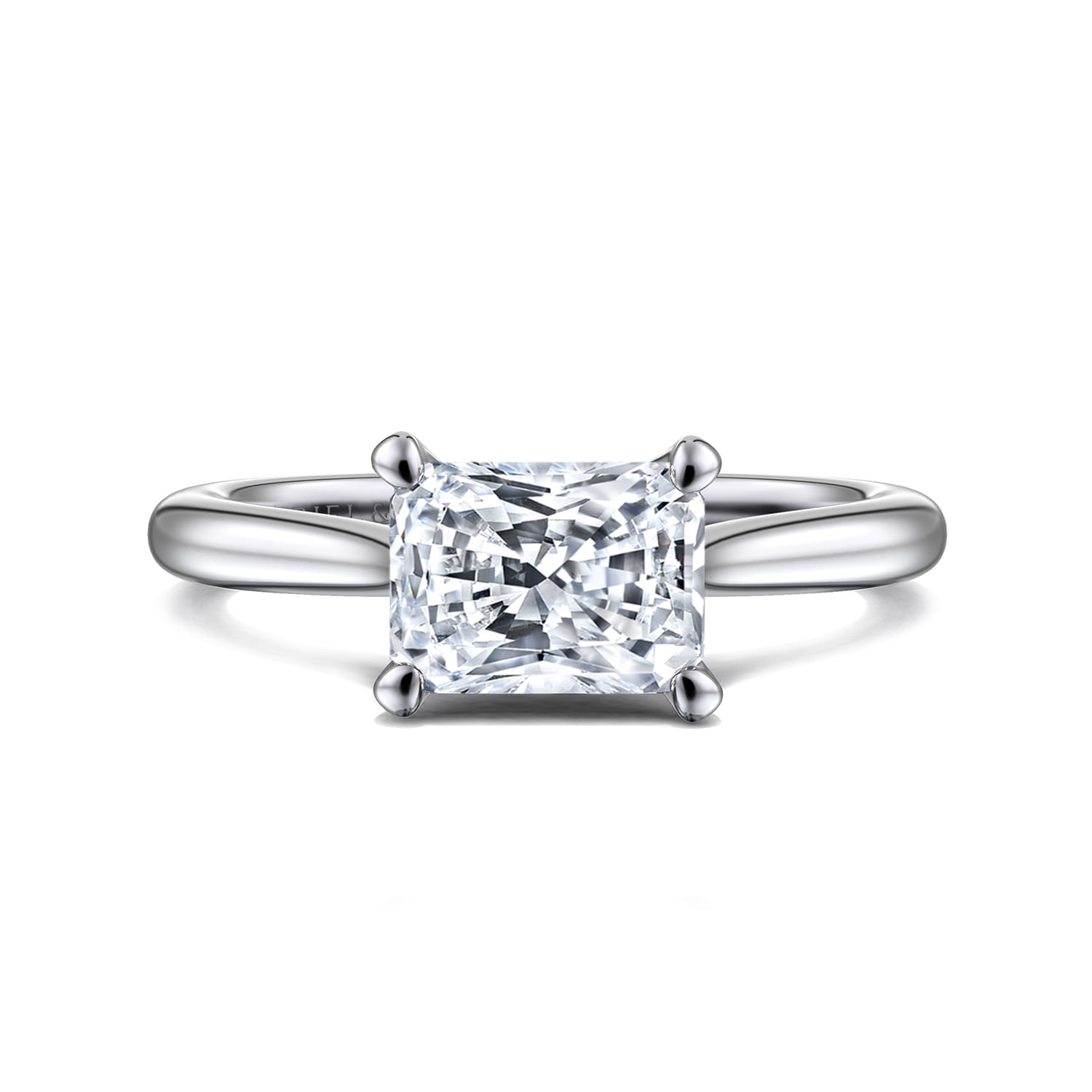 Larissa - 14K White Gold East West Rectangular Radiant Solitaire Engagement Ring